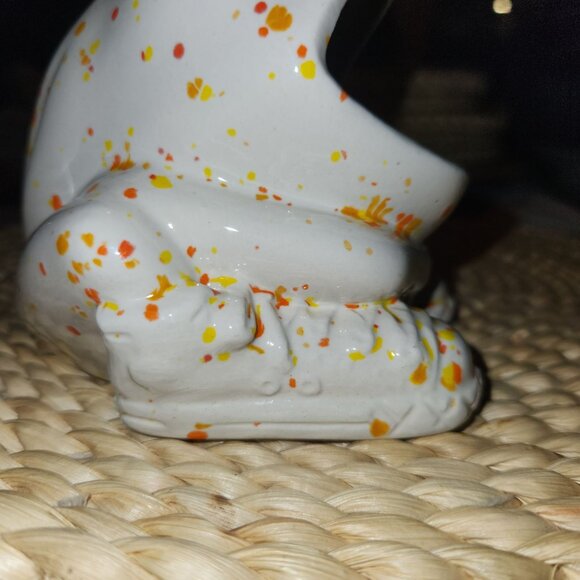 Vintage Ceramic Frog Planter Sponge Holder With Speckled Orange & Yellow Design - Picture 6 of 7